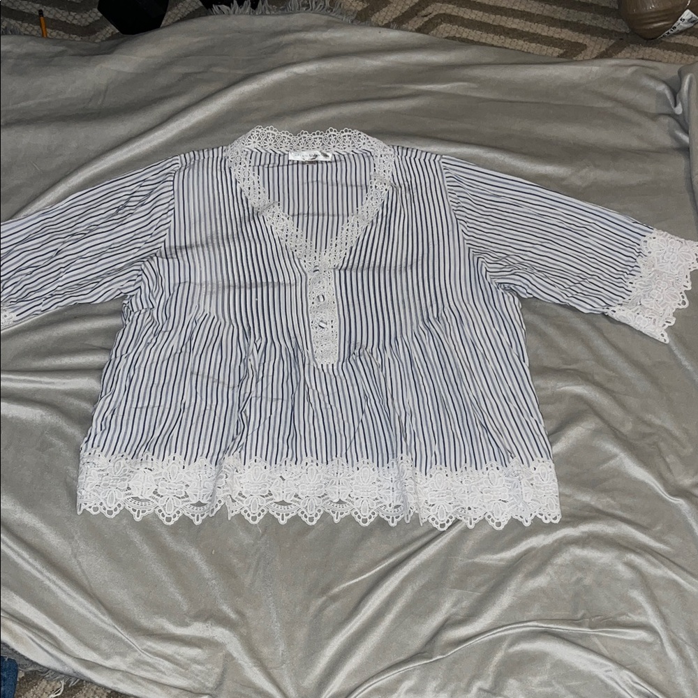Catherine Malandrino Striped Lace Blouse